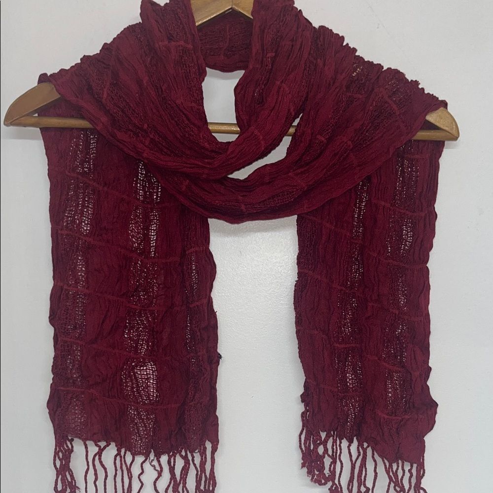 Bohemian Merlot Color Textured Scarf, Fringe, Boho, Hippie, Indie